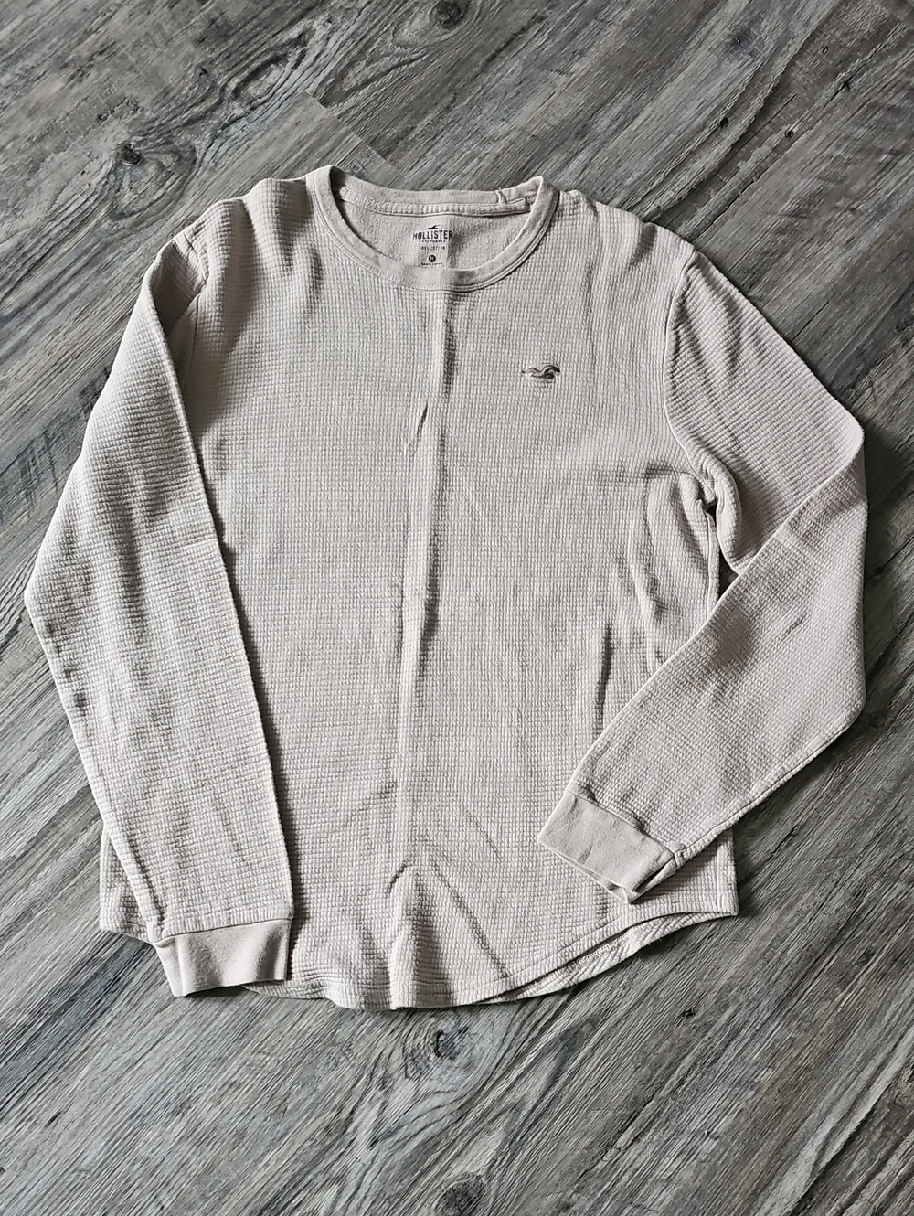 Hollister Men’s Long-Sleeve Waffle Crew - Light Taupe